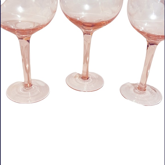 Glass Light Blush Pink 3 Wine Glasses 7.5” Tall - Picture 2 of 5